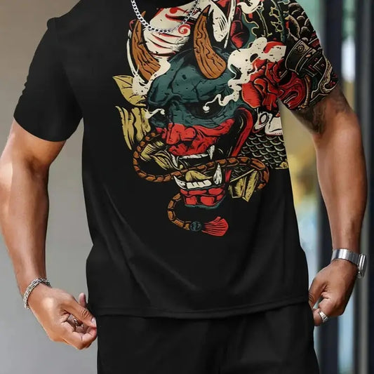 Men's Printed Short Sleeved Shirt in Black Size S-3XL