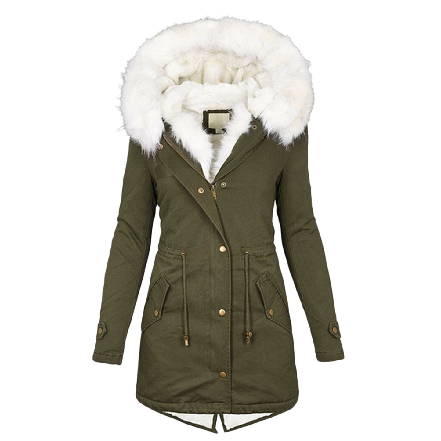 Stylish Women's Cotton Padded Jacket With White Collar