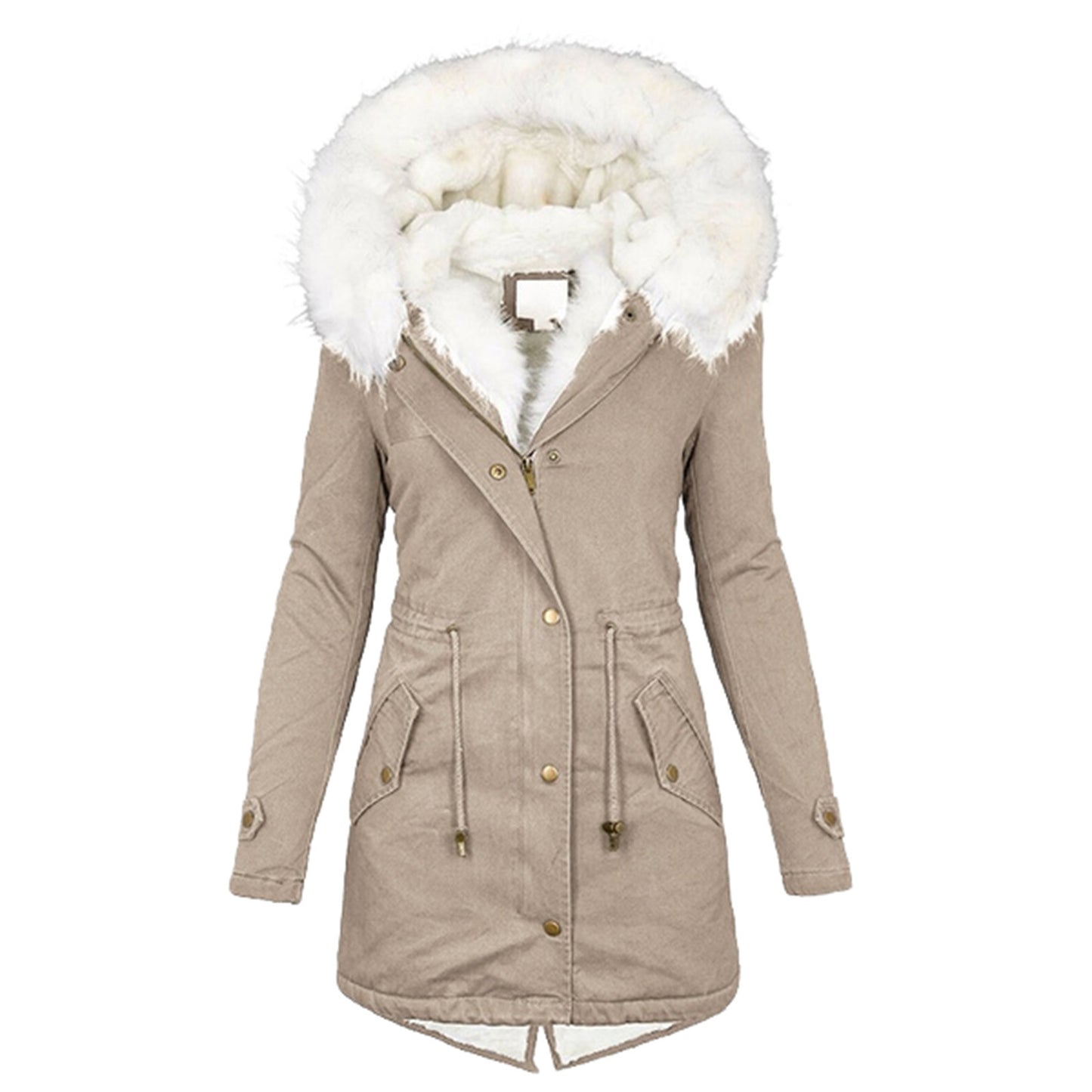 Stylish Women's Cotton Padded Jacket With White Collar