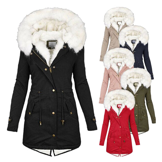 Stylish Women's Cotton Padded Jacket With White Collar