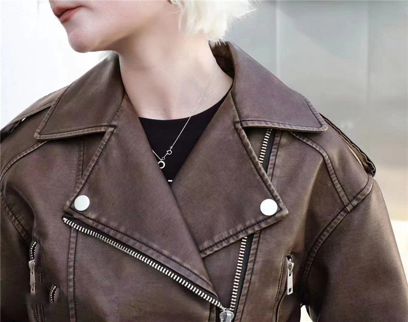 Chic Short Biker Leather Jacket for Spring &amp; Autumn