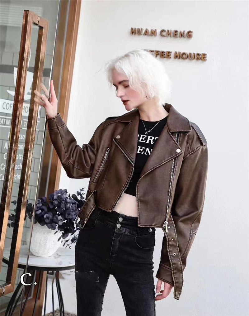 Chic Short Biker Leather Jacket for Spring &amp; Autumn