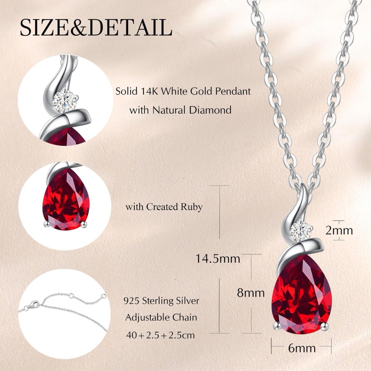 14K Birthstone Pendant Necklace For Women With Chain Length 16 - 2 Extender