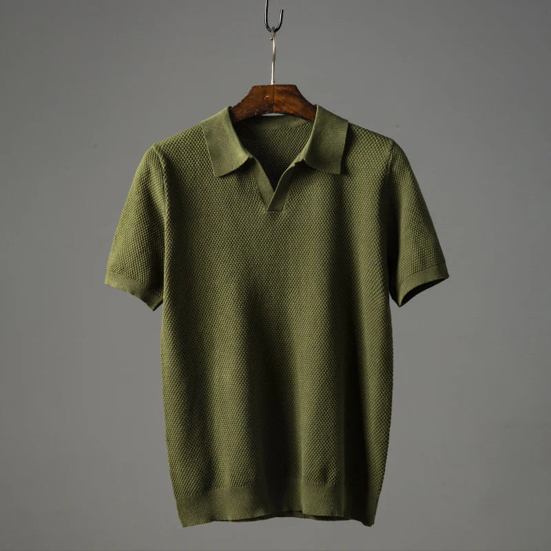 Men's V Knit Lapel Short Sleeve Top