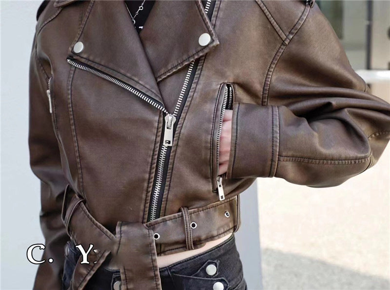 Chic Short Biker Leather Jacket for Spring &amp; Autumn