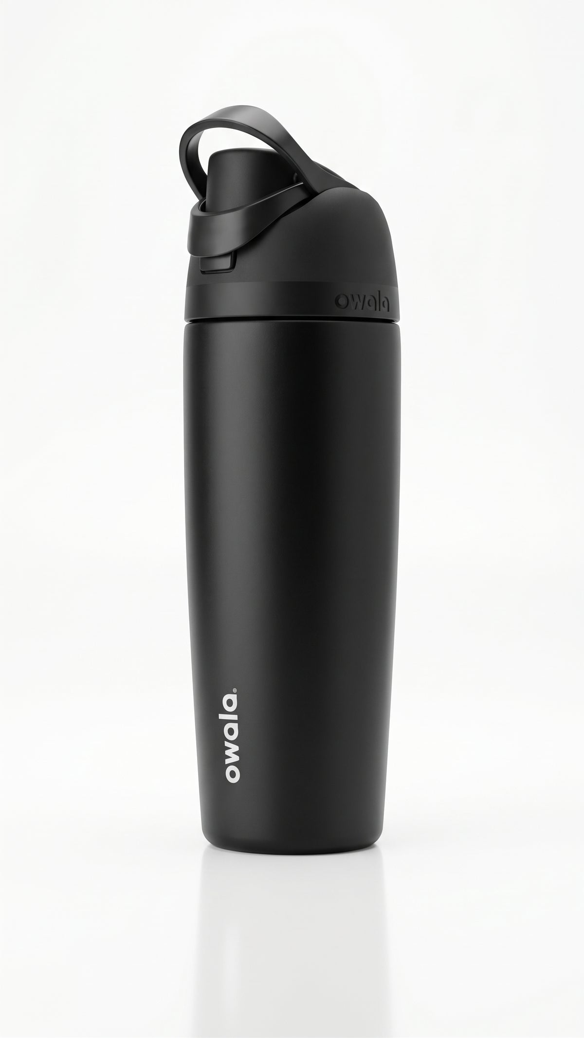Owala FreeSip Tumbler with travel-grip handle in Black, hero shot