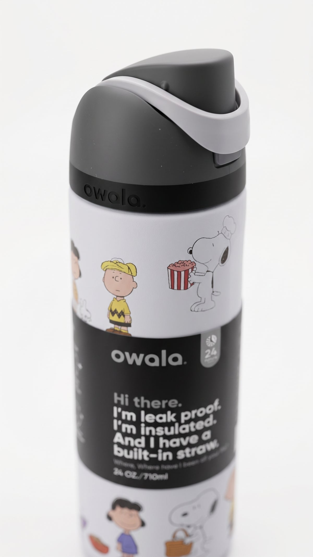 Owala FreeSip 24oz Water Bottle, Peanuts Snoopy Charlie Brown edition, hero shot