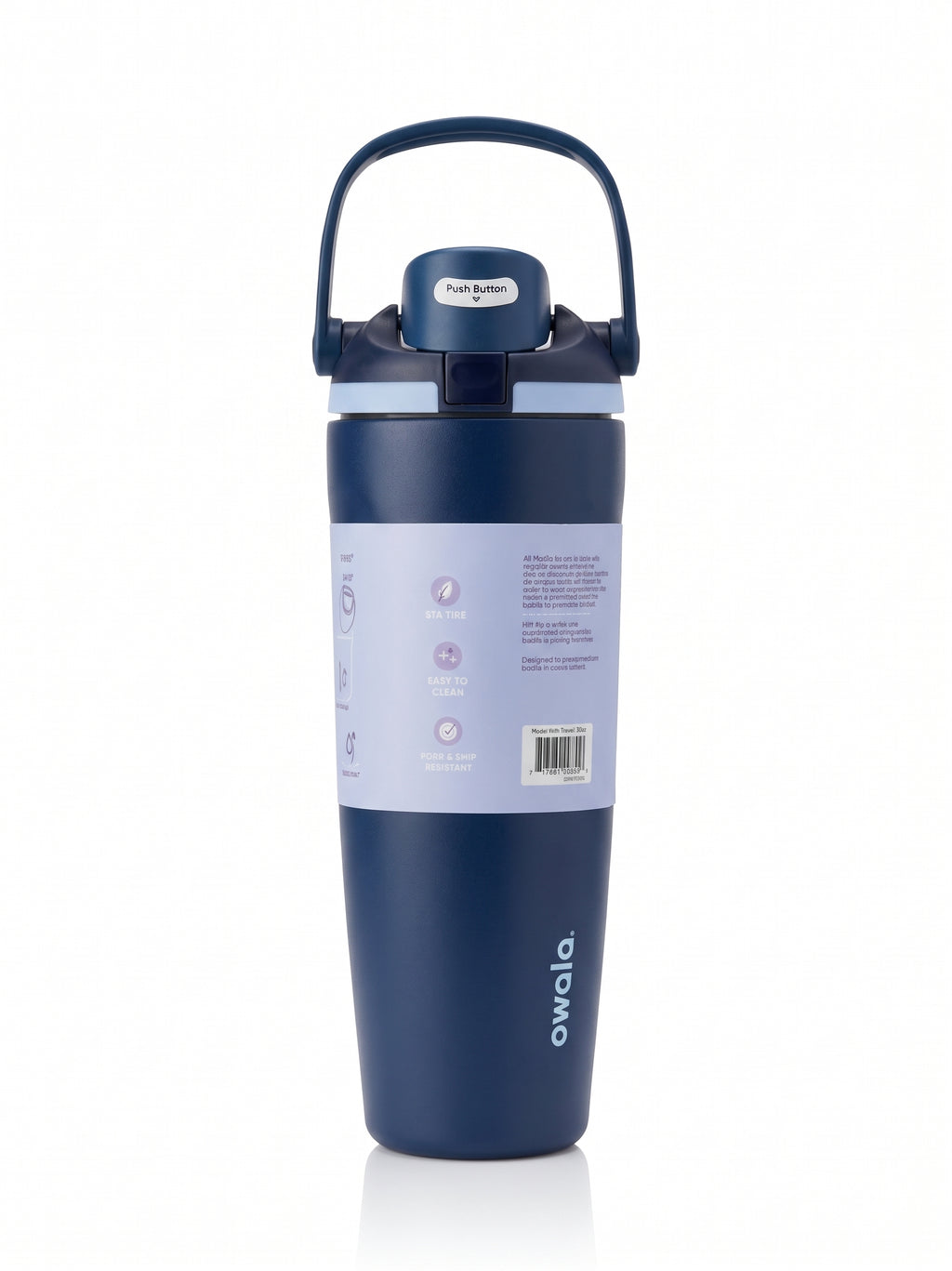 Owala Navy Blue Tumbler, angled view