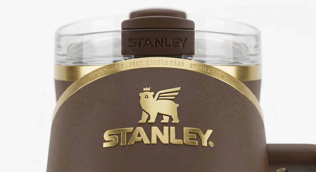 Stanley Quencher tumbler in brown and gold