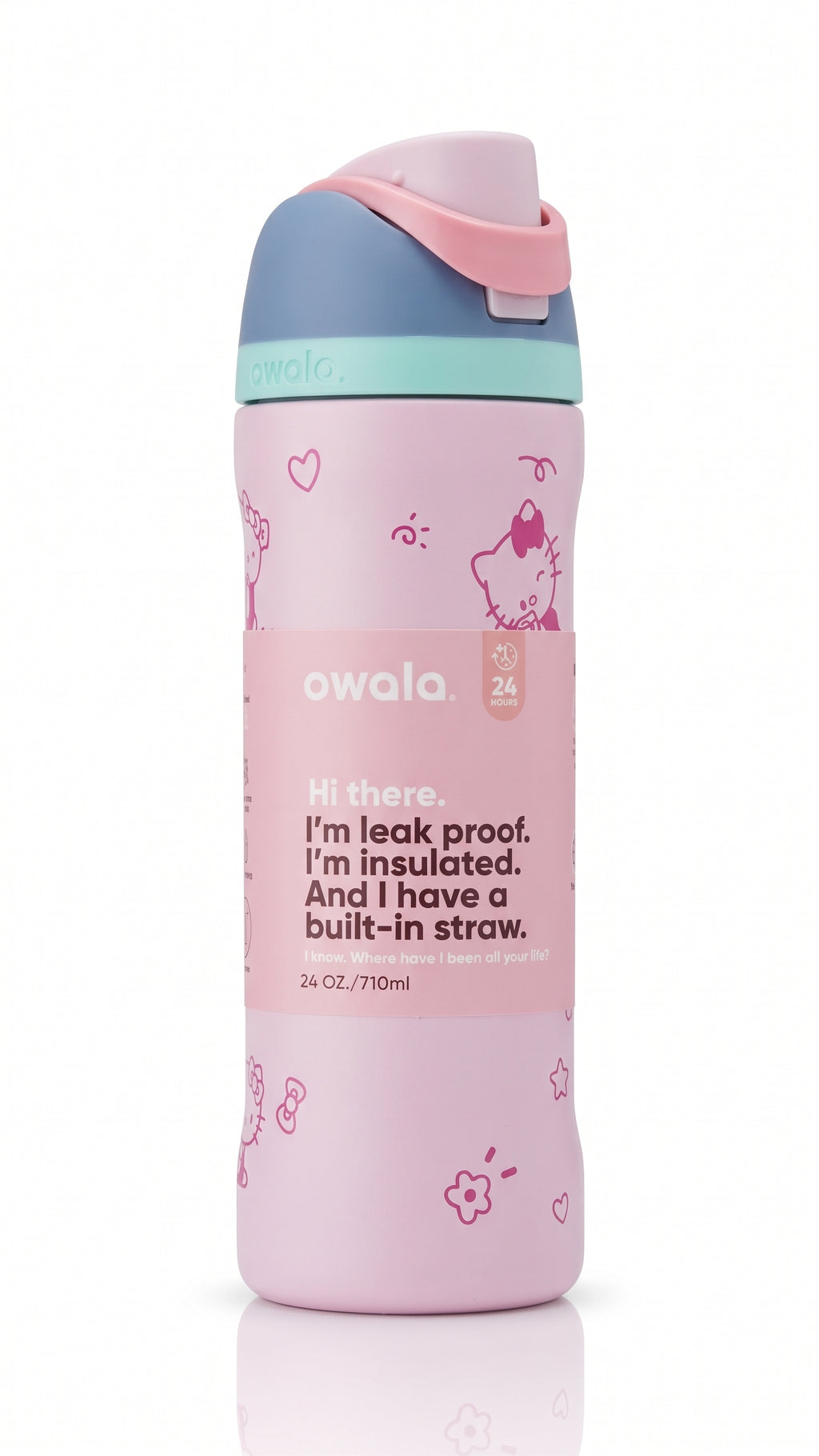 Owala FreeSip 24oz Water Bottle, Peanuts Snoopy Hearts edition, hero shot