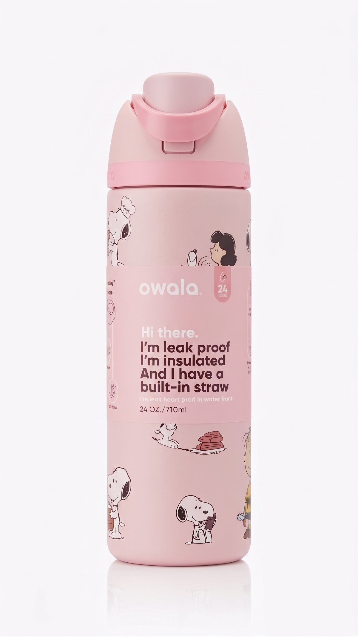 Owala FreeSip 24oz Water Bottle, Peanuts Snoopy Baseball edition, hero shot