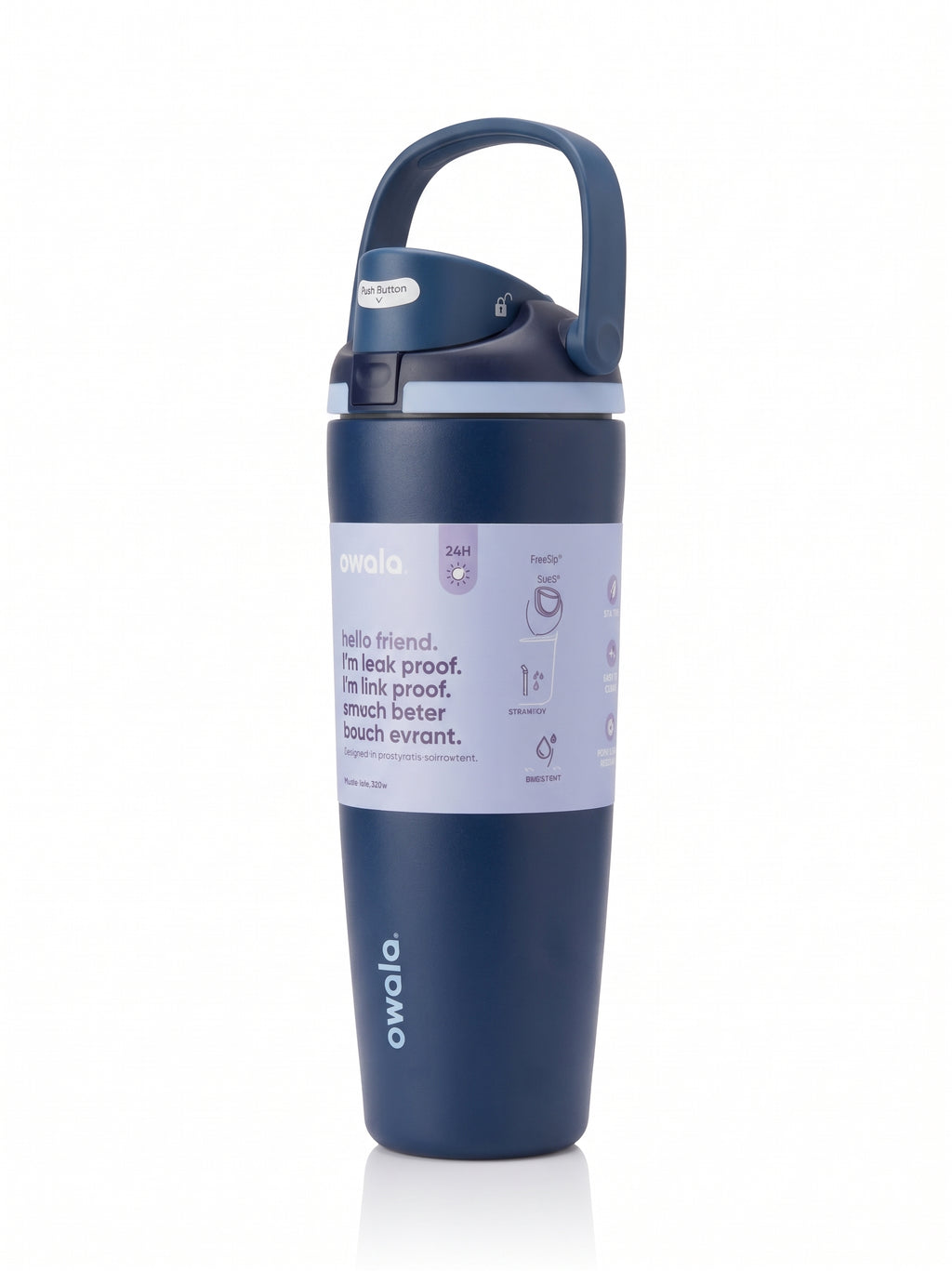 Owala FreeSip Tumbler with travel-grip handle in Navy Blue, hero shot