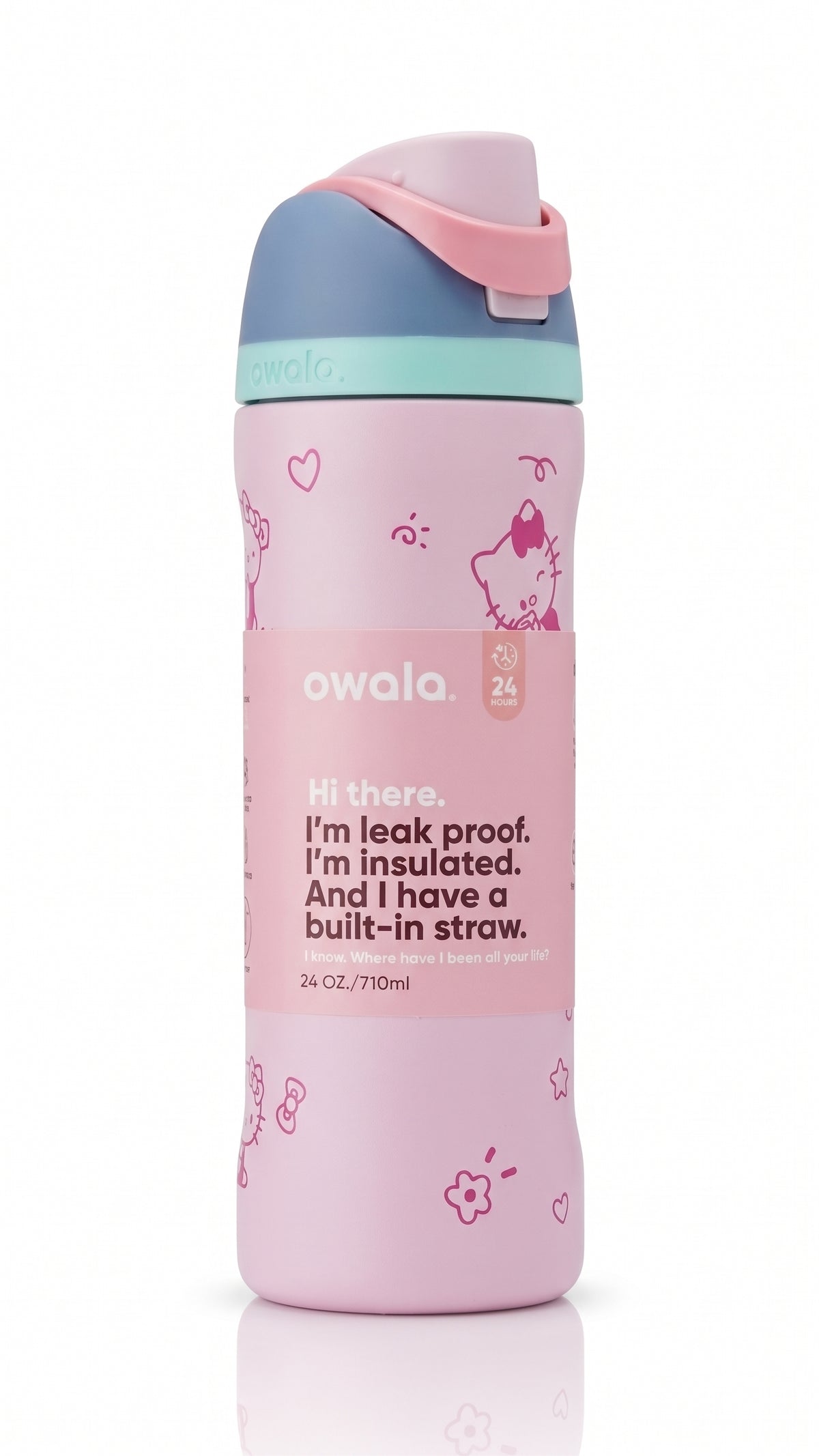 Owala FreeSip Peanuts Snoopy Hearts Water Bottle, angled view