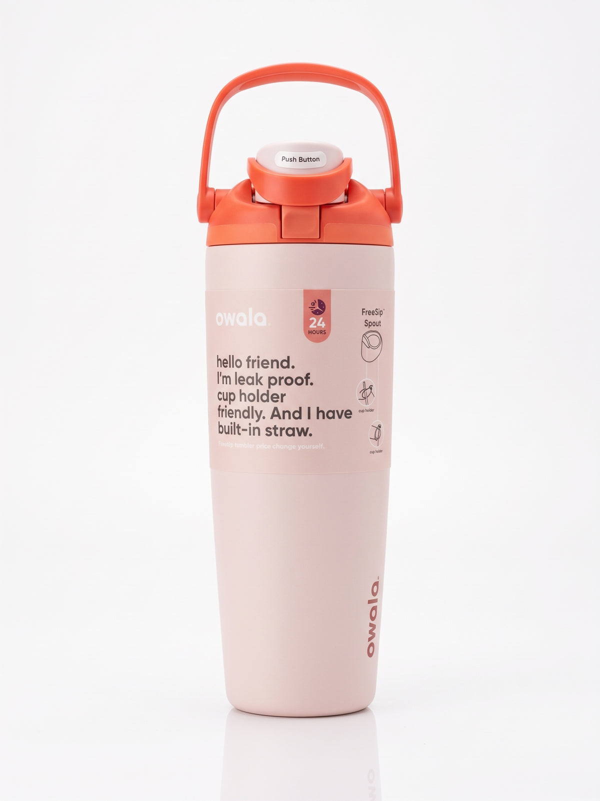 Owala Peach Tumbler, angled view
