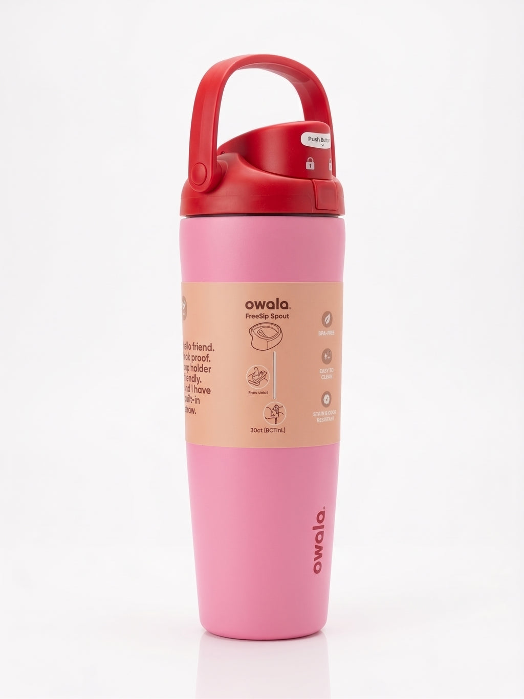 Owala FreeSip Tumbler with travel-grip handle in Red, hero shot