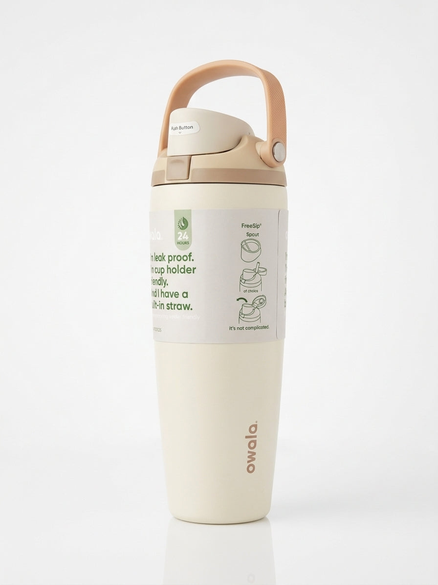 Owala Cream Tumbler, angled view