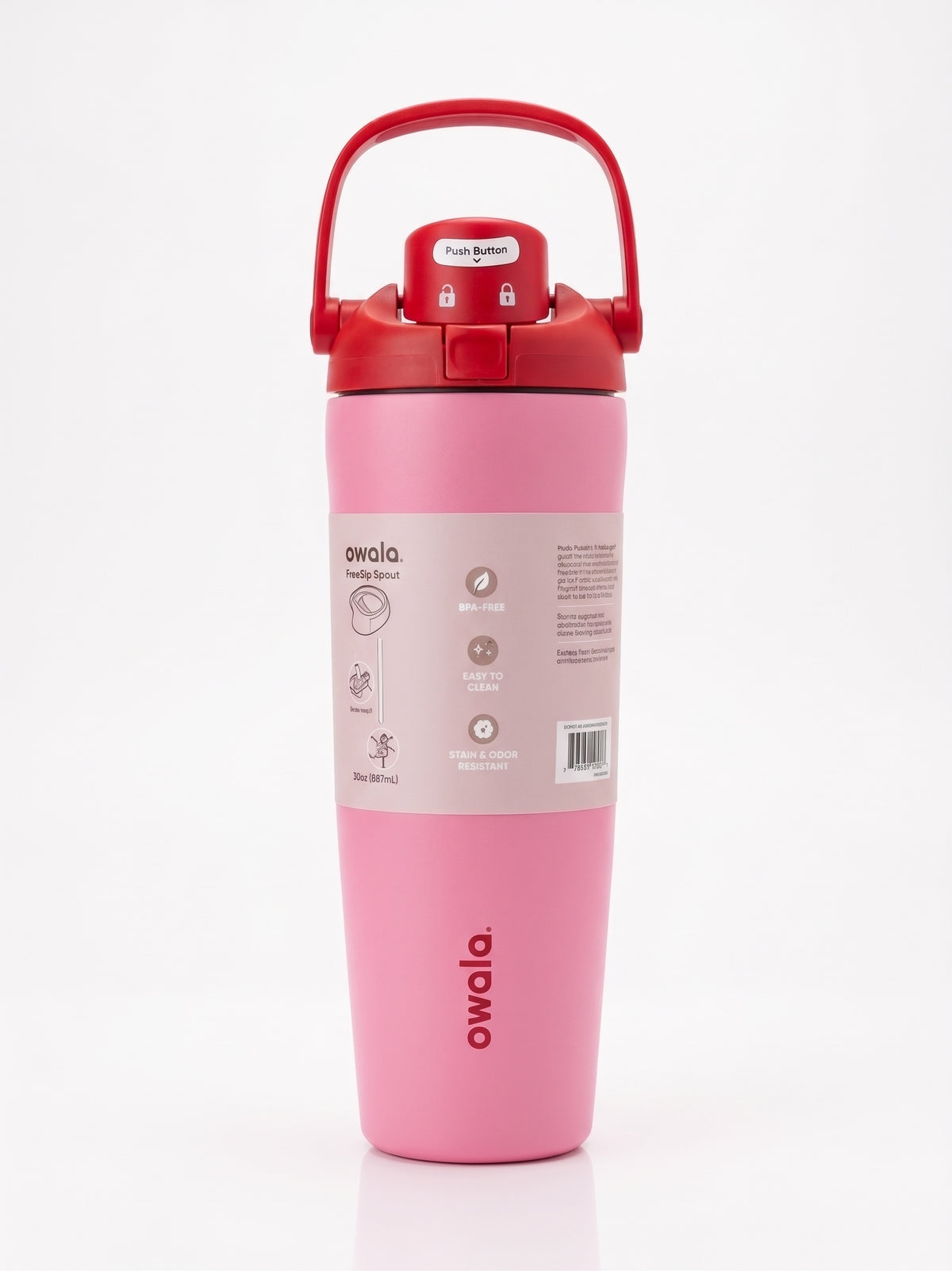 Owala FreeSip Tumbler with travel-grip handle in Pink, hero shot