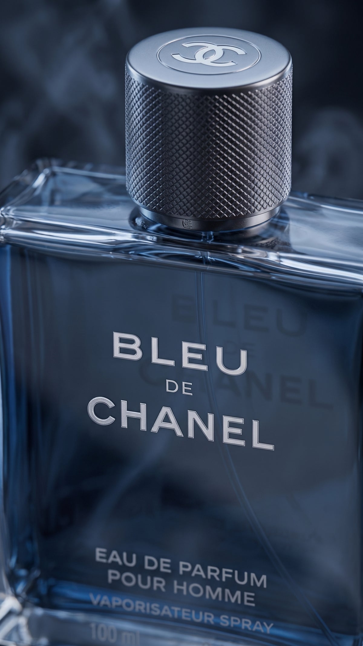 Bleu de Chanel bottle macro close-up