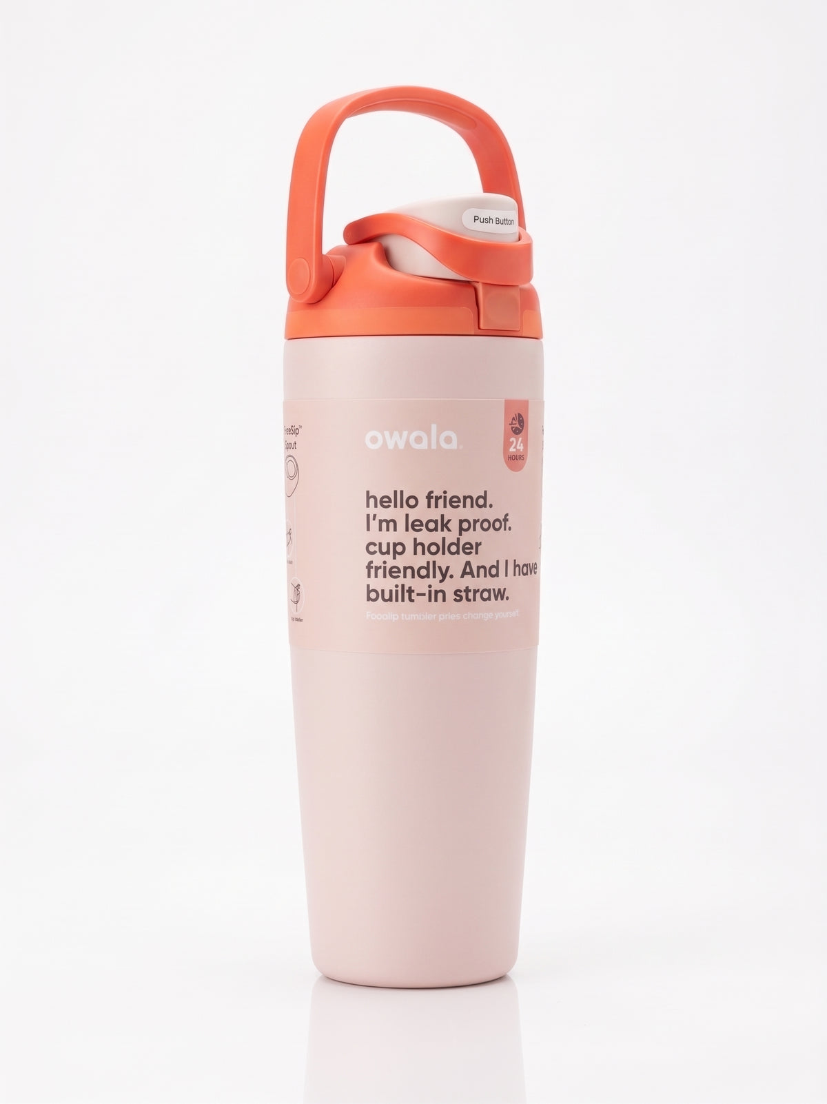 Owala FreeSip Tumbler with travel-grip handle in Orange, hero shot