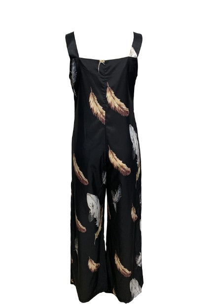 Chic Women's Feather Printed Fashionable Casual Jumpsuit