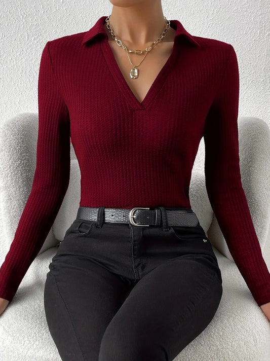 Women's Solid Color V-neck Fashionable Slim Fit Top Style