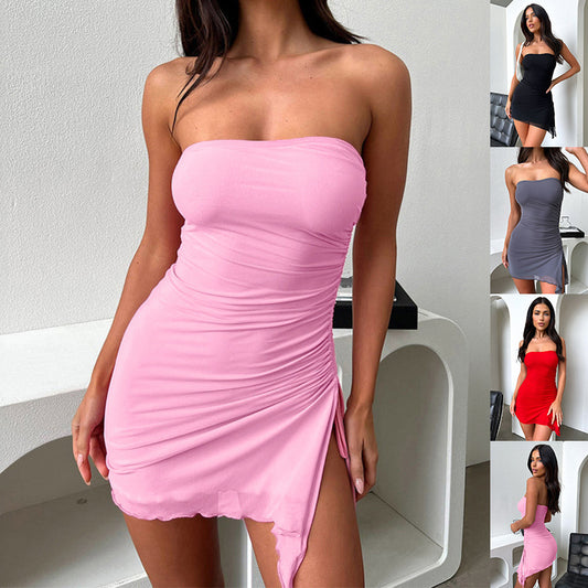 Y2K Tube-Top Split Dress Summer Ins Fashion Backless Short Dress