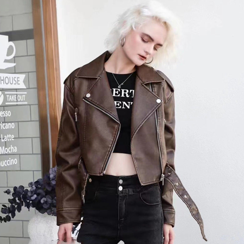 Chic Short Biker Leather Jacket for Spring &amp; Autumn