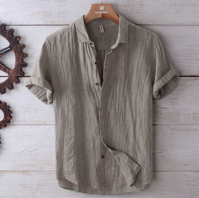 Men's Fashion Solid Color Retro Distressed Linen Shirt