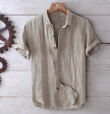 Men's Fashion Solid Color Retro Distressed Linen Shirt