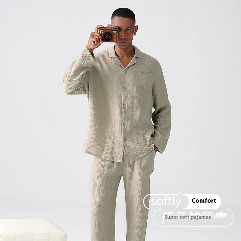 Woven Gauze Men's Spring And Autumn Homewear Suit